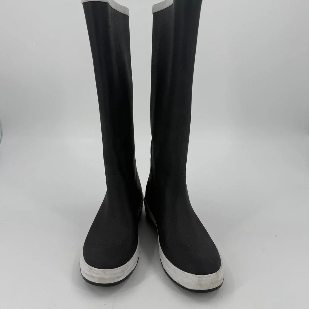 Cole Haan Rain Boots Womens US Size 6B Black White Rubber Waterproof Round Toe